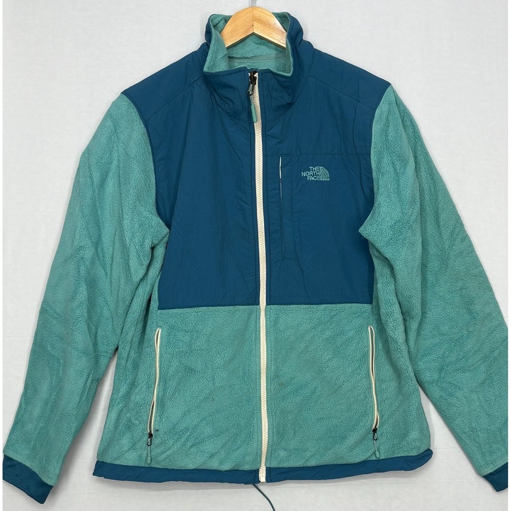 The North Face Denali Fleece Jacket Womens Blue Green Full Zip Winterwear Large